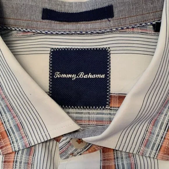 Tommy Bahama Silk Cotton Casual Button Down Shirt White Blue Dress Shirt Size XL - Picture 4 of 10